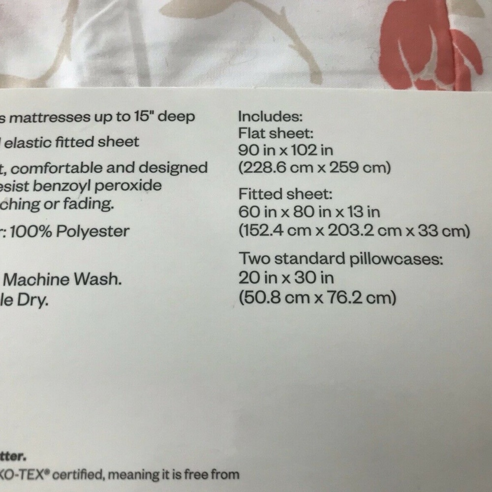 Microfiber Sheet Set QUEEN Coral Floral - Picture 5 of 5